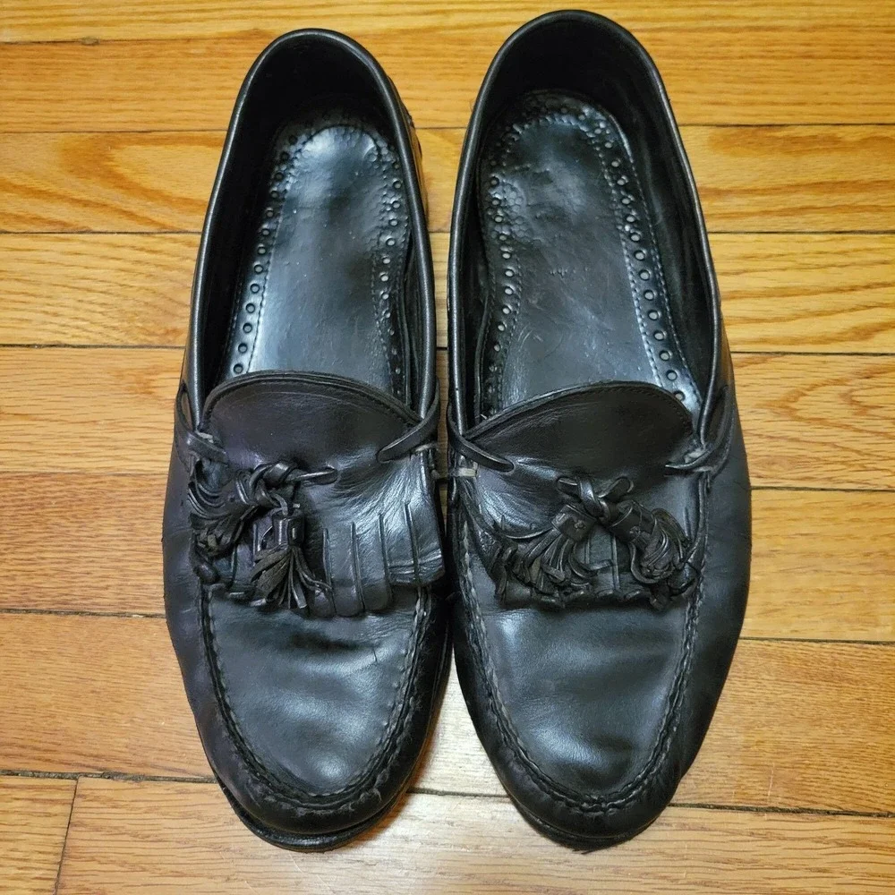 Allen Edmonds 10 Black Leather Loafers Dress Shoes Business Tassel Kiltie